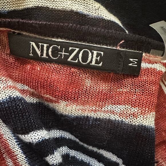 NIC+ZOE Blue White Stripe Linen Sweater Cardigan Artsy Coastal Nautical Preppy - Picture 5 of 6